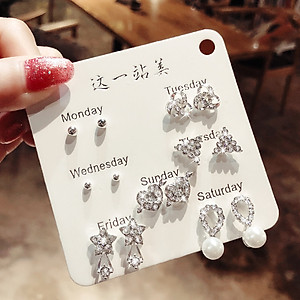 Bộ 7 đôi bông tai đính đá cho bạn gái nữ tính điệu đà