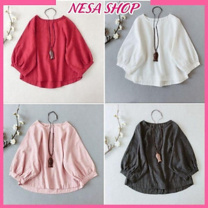 Áo kiểu nữ đẹp, chất liệu Đũi, vải mềm mát, thấm mồ hôi, áo kiểu form rộng, áo kiểu nữ Hàn Quốc NeSa Shop. AKH.46