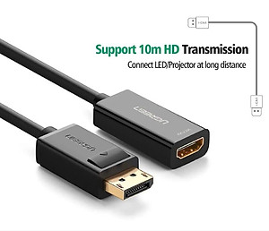 Ugreen UG40363MM137TK Màu Đen Cáp chuyển đổi DisplayPort sang HDMI V1.4 hỗ trợ phân giải 4K 2K - HÀNG CHÍNH HÃNG