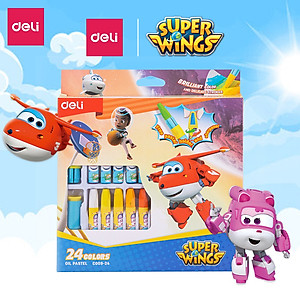 Bút sáp dầu Super Wings x Deli – thân lục giác – 12/18/24 màu - EC009-12 /EC009-18/ EC009-24