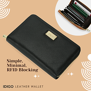 Ví nữ da thật cầm tay, ví da nam nữ nhiều ngăn, đựng vừa passport tích hợp công nghệ RFID Blocking IDIGO FW1 - 4311