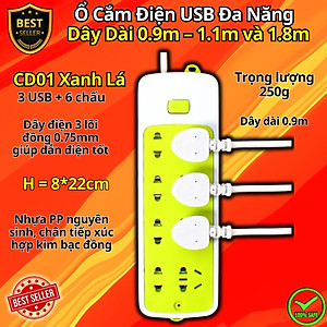 Ổ Cắm Điện USB Thông Minh Cao Cấp Chống Giật Dây Dài 0.9m – 1.1m và 1.8m, Ổ Cắm Điện Công Suất 2500W Có Chốt An Toàn D Danido, Nhựa Nguyên Sinh, Bền Bỉ