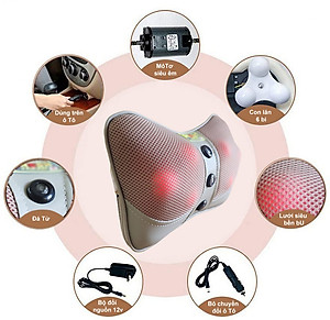 Gối massage thư giãn hồng ngoại ayosun 6 bi