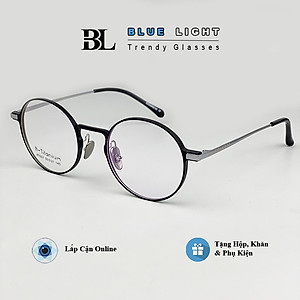 Gọng Kính Cận, Kính Giả Cận TITANIUM Cao Cấp Nam Nữ, Mắt Tròn Nhỏ, Lịch Sự, Sang Trọng, Gọng Đen Bạc, Đen Vàng, Full Đen - BLUE LIGHT