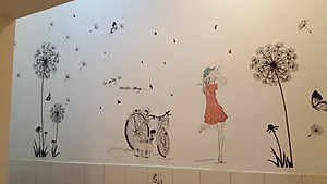 Decal dán tường Combo Cô gái và hoa bồ công anh đen