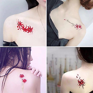 381 Hình Xăm Dán Tattoo Hoạ Tiết Hoa Bỉ Ngạn Hoa Hồng Cánh Bướm