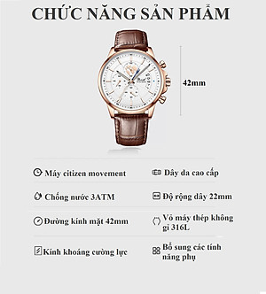 Đồng hồ nam chống nước DIZIZID chính hãng dây da cao cấp - Chạy full 6 kim và lịch ngày - Chống nước tốt - Kim dạ quang - Tặng kèm pin dự phòng DZDT69