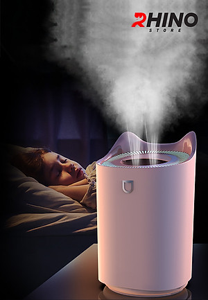 Máy phun sương tạo ẩm cỡ lớn Rhino H802 3000ml, 2 lõi phun, tích hợp đèn 7 màu, dung tích lớn cho không gian rộng - Hàng chính hãng