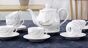 BỘ ẤM CHÉN KÈM 7 ĐĨA SỨ CAMELIA PHA TRÀ HỌ TIẾT HOA BẠC SANG TRỌNG ( GIAO NGẪU NHIÊN ) - ANTH248