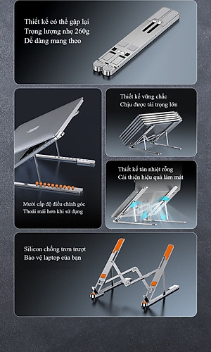 Giá Đỡ Laptop Hợp Kim Nhôm Cao Cấp Gấp Gọn CRAZY COOL, Giúp Tản Nhiệt Laptop, Macbook, Máy Tính Xách Tay - 10 Vị Trí Điều Chỉnh Góc Độ - Hàng Chính Hãng