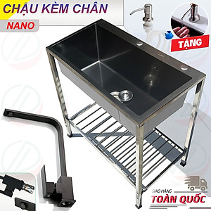COMBO Chậu Rửa Chén Bát Inox Phủ Nano 1 Hộc KAZTA Có Kệ Chân Kèm Vòi Phụ Kiện - Kích thước 60x45cm và 82x45cm, cao 81cm