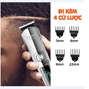 Tông đơ cắt tóc đa năng 11in1 Kemei KM-8508 nhiều đầu thay thế dùng cắt tóc, chấn viền, cạo râu, cạo lông, tỉa lông mũi, cạo chân mày,...có màn hình LED hiển thị điều chỉnh 2 mức tốc độ sạc nhanh 2h