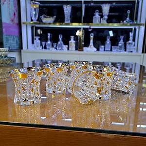 BỘ CỐC PHA LÊ TIỆP BOHEMIA MẠ VÀNG 1320, DÁNG KIM CƯƠNG, XUẤT XỨ CỘNG HÒA SÉC - HÀNG CHÍNH HÃNG