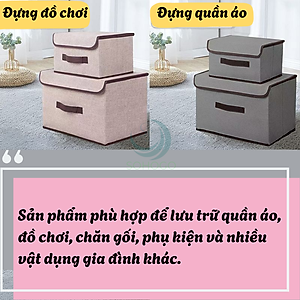 Bộ 2 Hộp vải đựng đồ có nắp tiện lợi- Thùng vải gấp gọn lưu trữ đa năng- Hộp vải đựng quần áo- Thùng chứa đồ gia đình bằng vải canvas- Hộp đựng đồ nội thất gọn gang- Hộp đựng đồ chơi/trang phục có tay cầm