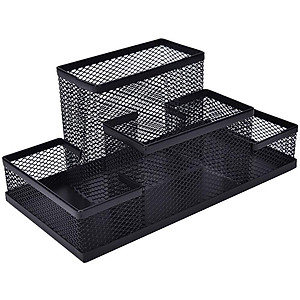 Hộp đựng bút, khay bút 4 NGĂN để bàn kim loại đa năng - màu đen Legaxi