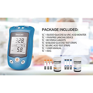 Máy Đo Đường Huyết Và Axit Uric Sinocare Safe AQ UG 2 Trong 1 Kèm 50 Que Đường, 50 Que Gout Và 100 Kim