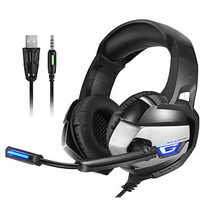 Tai nghe chụp tai headphone gaming tặng kèm móc khóa chữ 5 Tech có dây kèm mic, đèn LED nghe nhạc chơi game cực chất có dây chuyển đổi dùng được cho cả điện thoại, laptop, PC...