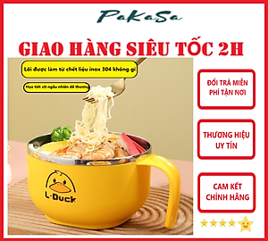 Ca Ăn Mì , Ca Đựng Cháo Giữ Nhiệt, Tô khuấy Bột Ăn Dặm Cho Bé Hình Vịt Vàng Đáng Yêu - Chính Hãng 