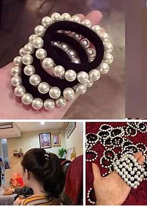 Set 3 Cột Tóc Dây Chun Buộc Tóc Đính Ngọc Trai Xinh Xắn