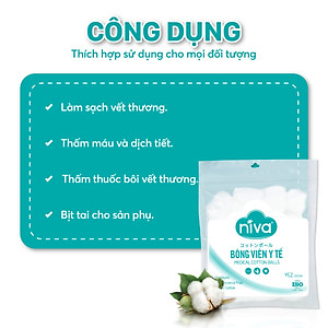 Combo 05 Gói 100 Bông Gòn Viên Tròn Y Tế NIVA Yc2 Đường Kính 16mm Nhét Tai Cho Phụ Nữ Sau Sinh