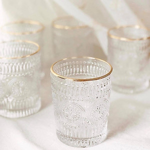 BỘ 6 CỐC THỦY TINH CHỊU NHIỆT CAO CẤP  UỐNG NƯỚC HOA VĂN TRỐNG ĐỒNG DẬP NỔI - ANTH674