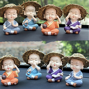 Bộ 08 tượng nón rơm (Tứ Không và Cầm Kỳ Thi Họa) kèm chân đế ngang 8 ô