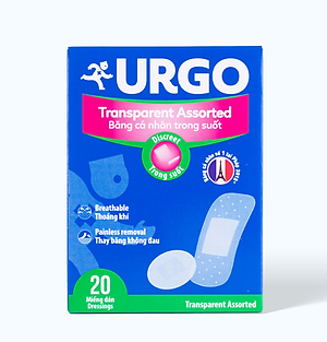 Băng cá nhân trong suốt URGO Transparent Assorted bảo vệ vết thương nhỏ 4 size (Hộp 20 miếng)
