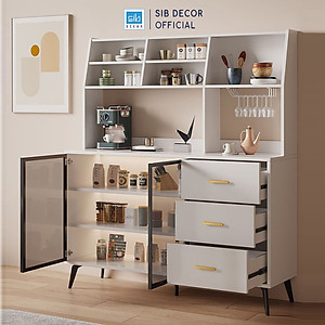 Tủ Bếp Đa Năng Kèm Ngăn Kéo Và Cửa Kính Cường Lực, Tặng Kèm Giá Treo Ly Thương Hiệu SIB Decor KG50