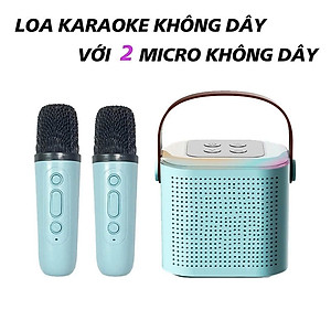 Loa Bluetooth mini kèm 2 micro hát karaoke không dây - Mic hát karaoke âm thanh chất lượng lọc âm khử nhiễu LED RGB - Hàng Nhập Khẩu