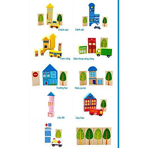 Đồ chơi mô hình lắp ráp thành phố gỗ 62 chi tiết quà tặng cho bé trẻ em