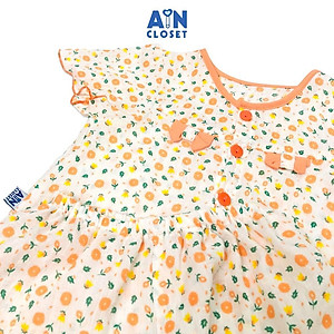 Bộ quần áo ngắn bé gái họa tiết Hoa Mộc nhí cam cotton dệt - AICDBGGMEONJ - AIN Closet