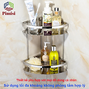 Kệ góc nhà tắm để đồ gắn tường trong phòng vệ sinh không cần khoan Pimisi inox 304 hình tam giác đựng đồ trong phòng tắm hoặc kệ nhà bếp 1 - 2 tầng thông minh dán tường bằng keo siêu chắc hoặc khoan đinh vít | Hàng chính hãng