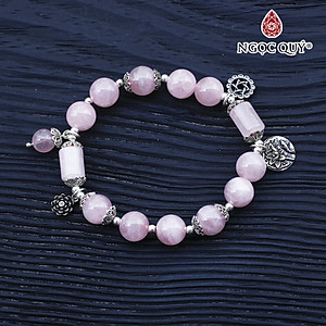 Vòng thạch anh hồng madagascar phối charm sen bạc mệnh hỏa, thổ - Ngọc Quý Gemstones