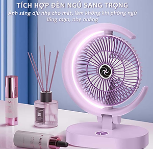 Quạt Để Bàn Tích Điện Mini 3 Cấp Độ Gió Teement, Tích Hợp Đèn Ngủ Động Cơ Không Tiếng Ồn Pin Pin 1200mah , Điều Chỉnh Lên Xuống 360°- Hàng Chính Hãng