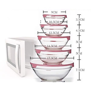 Bộ Thố Thuỷ Tinh 5 Món Có Nắp Đậy- Đựng Thức Ăn, Rau Củ, Trái Cây - Sử Dụng Trong Lò Vi Sóng Tiện Lợi An Toàn - Hàng Chính Hãng MINIIN