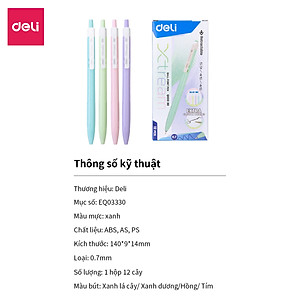 Bút Bi Xanh Ngòi 0.7 Đầu Bấm Deli - Vỏ Nhựa Màu Sắc Xinh Xắn Cute Macaron Pastel Viết Siêu Mượt - Phù Hợp Văn Phòng Học Sinh Ghi Chép Sổ Tay - EQ03330