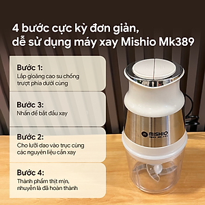 Máy Xay Mini Mishio MK389 - Dung Tích 0.8L, Xay Đồ Ăn Dặm, Gia Vị, Đồ Khô, Công Suất 250W Mạnh Mẽ - Hàng chính hãng