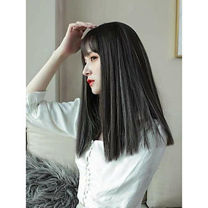Tóc giả nguyên đầu tóc thẳng lửng line xám - Tặng lưới chùm tóc