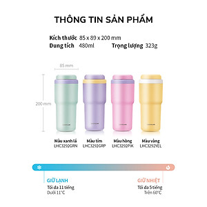 Bình giữ nhiệt LocknLock Daily Macaron LHC3292 - Nắp mở một chạm - Dung tích 480ML
