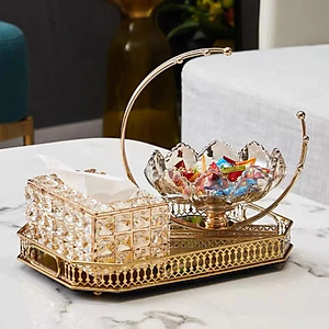 Đĩa Đựng Bánh Kẹo Hoa Quả Vầng Trăng Bằng Thủy Tinh Khung Mạ Vàng Sang Trọng Hàng Loại 1- Hàng Chính Hãng MINIIN
