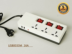 Ổ Cắm Dài 3 Lỗ Kèm Cổng USB Dobo Electric Korea (16A - 3m) - Trắng