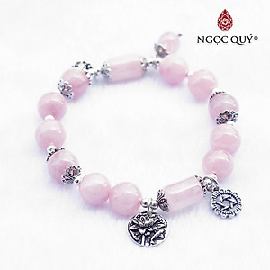 Vòng thạch anh hồng madagascar phối charm sen bạc mệnh hỏa, thổ - Ngọc Quý Gemstones