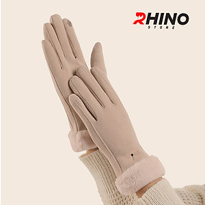 Găng tay nữ da lộn lót lông giữ ấm, chống gió Rhino G902 cảm ứng điện thoại, đi xe máy freesize