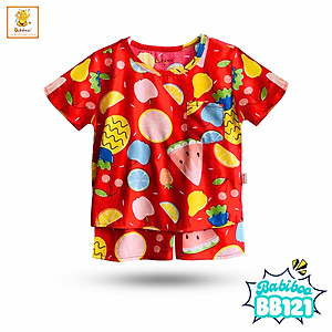 Đồ bộ bé trai Babiboo đồ bộ ngắn tay vải tole mát mẻ, họa tiết dễ thương BB121