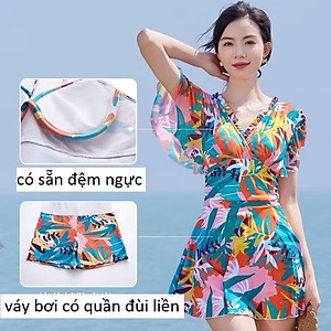 Đồ bơi nữ dạng váy duyên dáng kín đáo có quần short liền trong váy