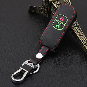 Cho xe Mazda, bao da chìa khóa 2 nút dạ quang kiêm móc khóa chất liệu da, Inox MIHOCO Mazda 2N, Hàng chính hãng