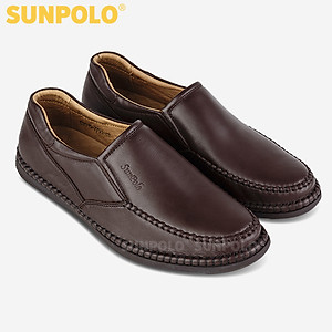 Giày mọi nam da bò đế cao su mũi tròn SUNPOLO MOI015 có big size 45 46