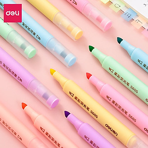 Set 6 Chiếc Bút Highlight Hai Đầu Bút Nhớ Dòng Đánh Dấu Dạ Quang Take Note Ghi Chú Deli - Bảng Màu Pastel Macaron - 33002 S605 S735 S134