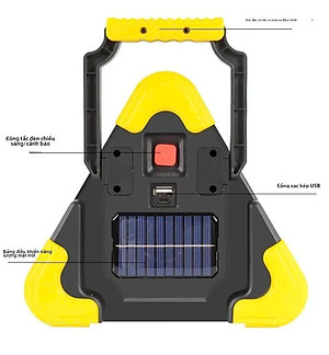 Đèn Cảnh Báo Tam Giác SOS LED COB Pin 6400mAh Sạc Năng Lượng Mặt Trời Cho Xe Đường Dài Tàu Thuyền Biển Báo Công Trình