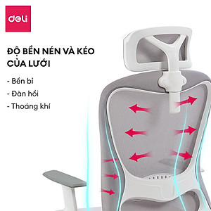 [ ] Ghế Xoay Văn Phòng Công Thái Học Cao Cấp Có Khóa Ngả Lưng 135 Độ Gối Tựa Đầu 3D Tựa Tay Điều Chỉnh Deli - Hỗ Trợ Đốt Sống Cổ Tối Ưu Tư Thế Ngồi - Bảo Hành 3 Năm - Ghế Làm Việc Tại Nhà, Văn Phòng